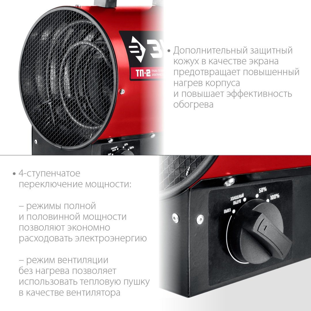 Тепловая электрическая пушка ЗУБР ТП-2, 2.2 кВт купить,NaN