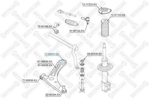 Stellox сайлентблок рычага подвески 77-00047-SX купить,2966