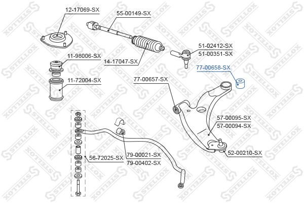 Stellox сайлентблок рычага подвески 77-00658-SX купить,2826