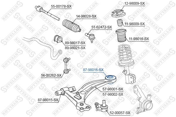 Stellox сайлентблок рычага подвески 87-98016-SX купить,2163