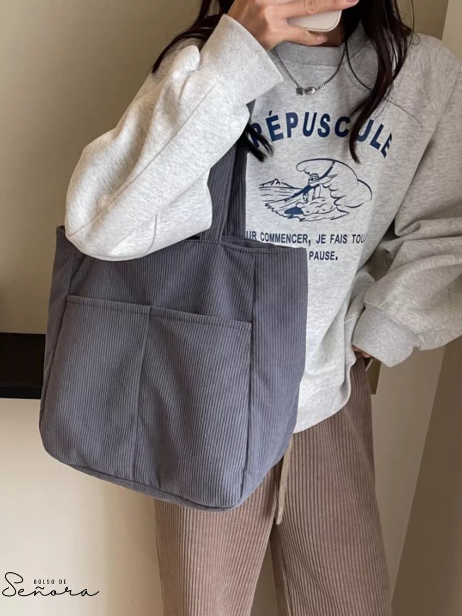 Сумка шоппер Bolso de Senora вельвет серый купить,NaN