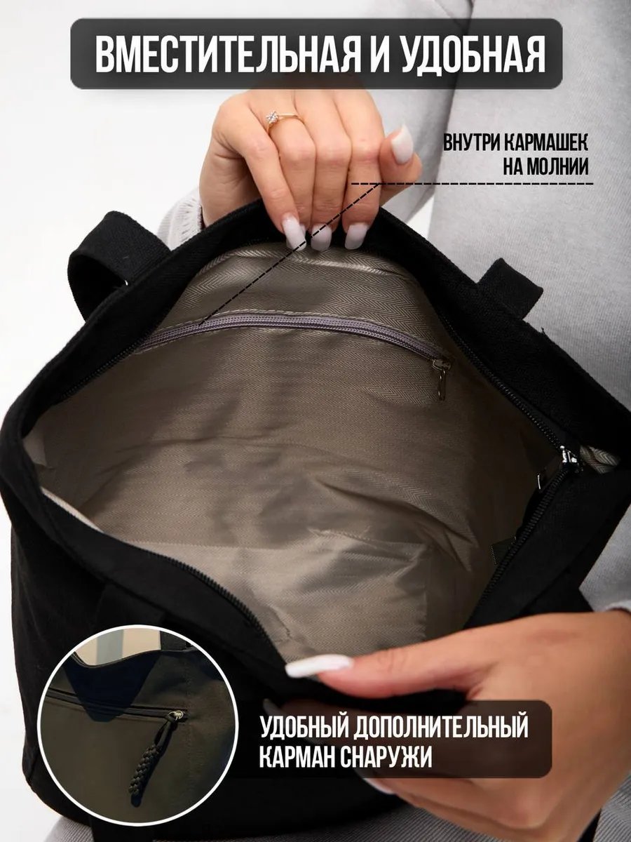 Сумка шоппер VetBerry хлопок черный купить,NaN