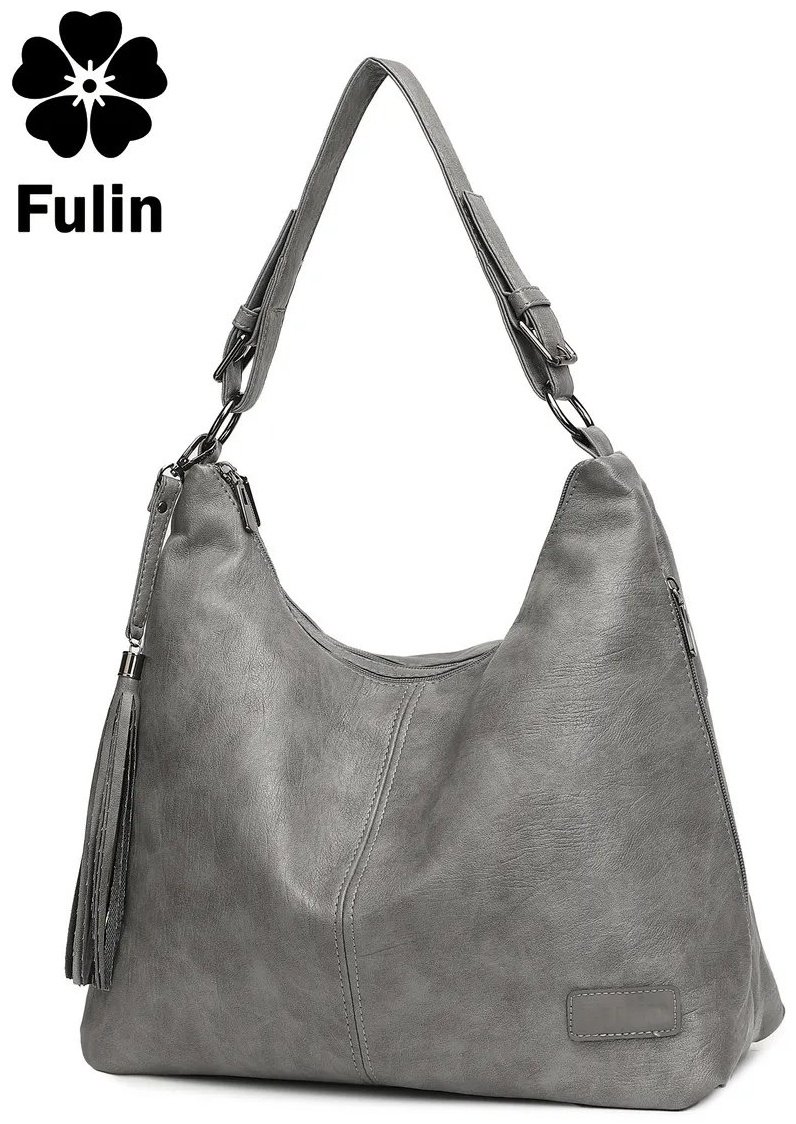 Сумка хобо FULIN экокожа серый купить,NaN