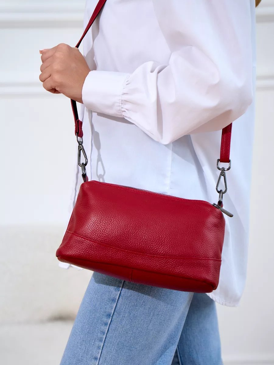 Сумка кросс-боди Scalyaria натуральная кожа красный купить,NaN