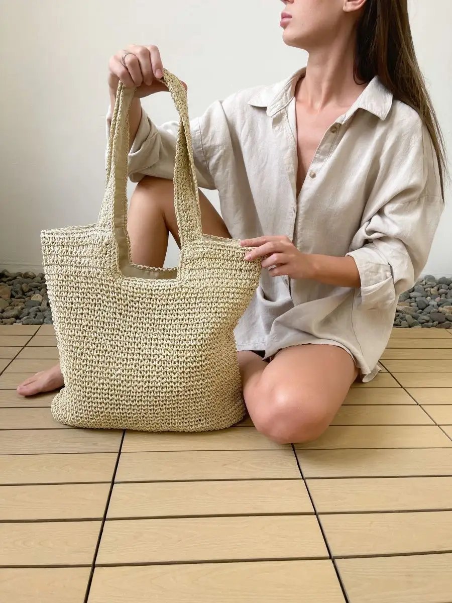 Сумка шоппер SL'Bags рафия бежевый купить,NaN