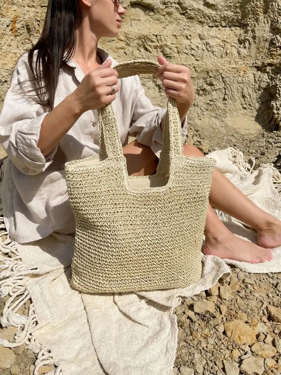 Сумка шоппер SL'Bags рафия бежевый купить,NaN