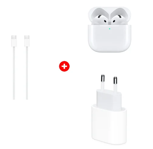 Комплект Apple AirPods 4 MXP63ZE/A + Apple 20W USB-C MD3J4ZM/A + Apple Type-C to Type-C MW493ZM/A белый
