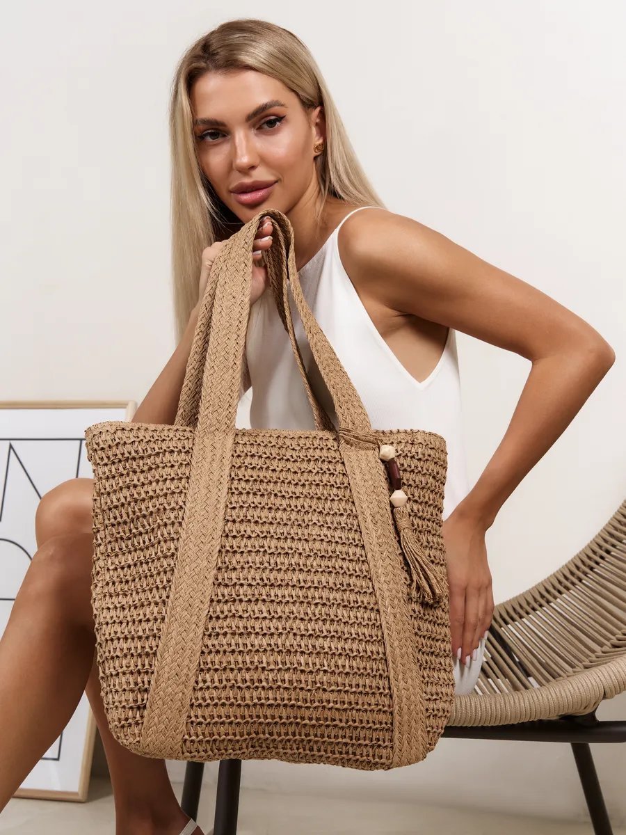 Сумка шоппер SL'Bags джут коричневый купить,NaN