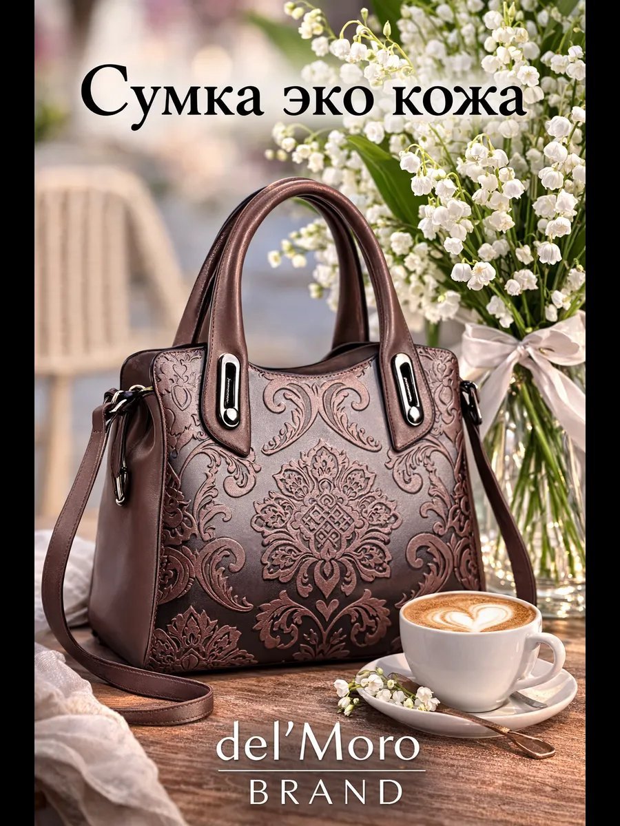 Сумка тоут del'Moro экокожа фиолетовый купить,NaN
