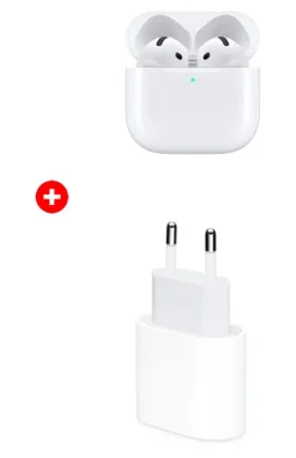 Комплект Apple AirPods 4 MXP63ZE/A + Apple 20W USB-C MD3J4ZM/A белый