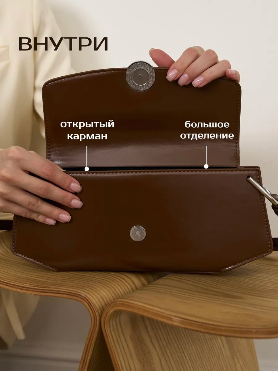 Сумка багет heybags экокожа коричневый купить,NaN