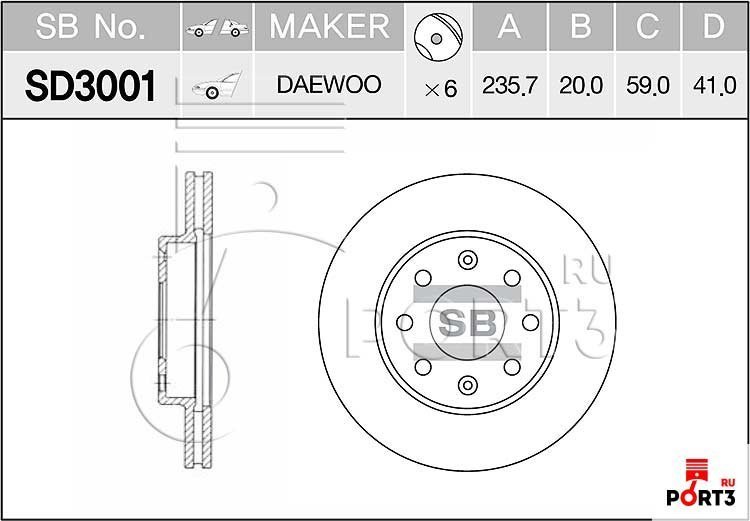 Диски Sangsin Brake передние SD3001 купить,20600