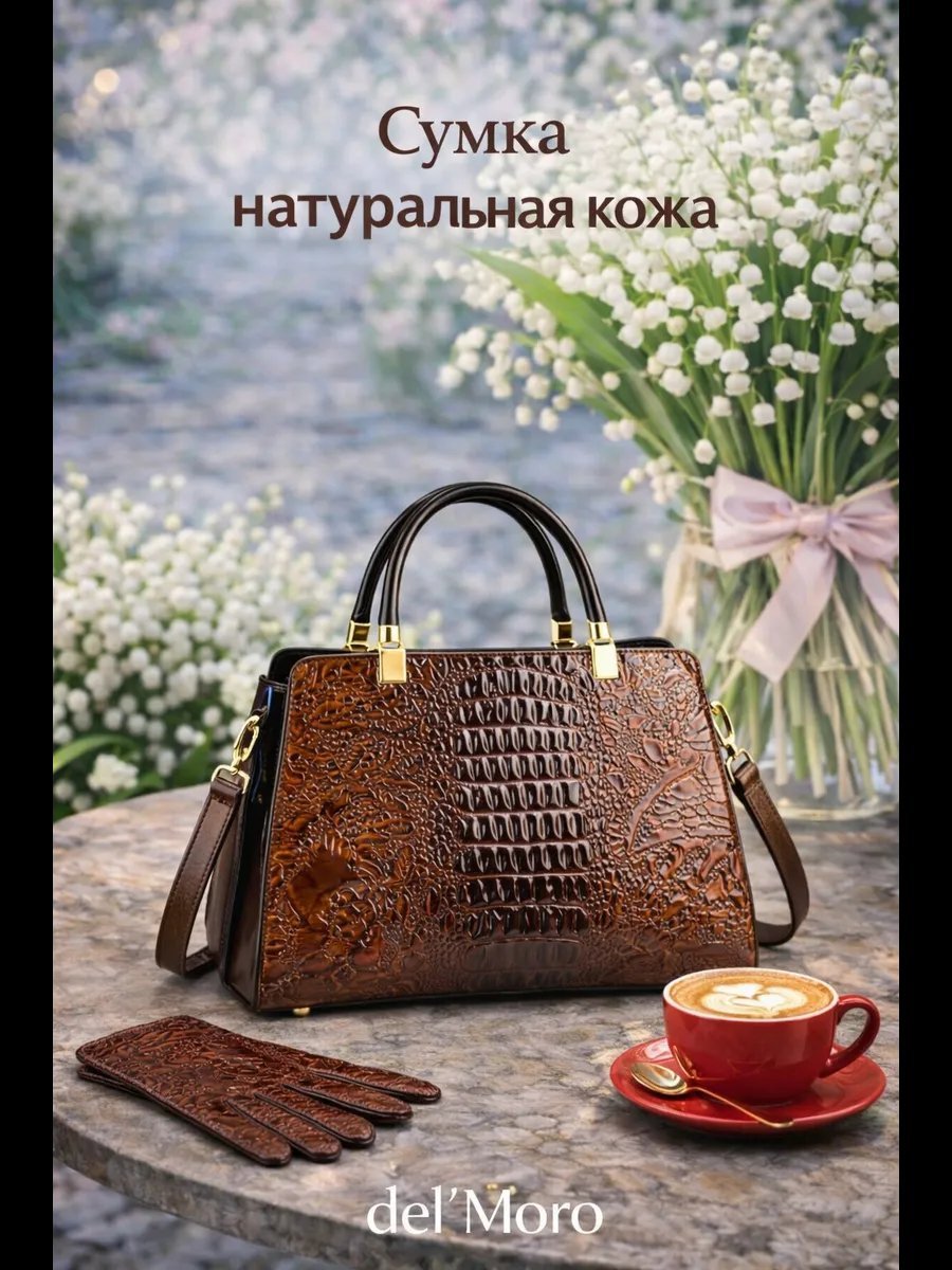 Мини-сумка del'Moro натуральная кожа коричневый купить,NaN