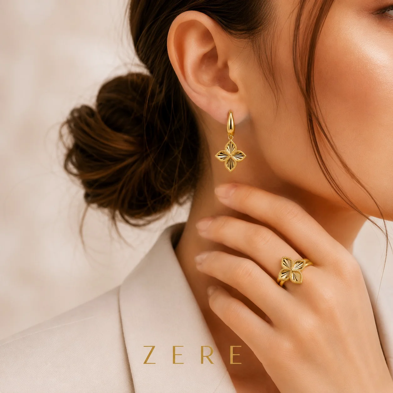 Комплект украшений Zere винтажный цветок ZR250610 жёлтое золото 6.4гр 17.5р купить,537000