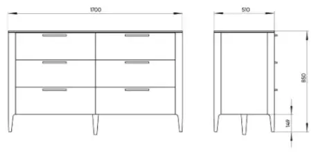 Комод Ellipse Type, 170x51x85 см, серый, бежевый