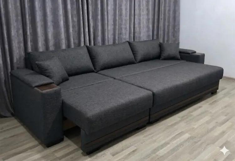 Диван Карат, 350х120 см, обивка ткань, серый купить,NaN