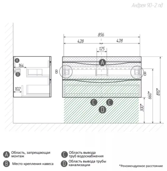 Тумба с раковиной KABINKA.KZ Андрея 90, 88.8x51x47.2 см, белый - ForteMarket Тумба с раковиной KABINKA.KZ Андрея 90, 88.8x51x47.2 см, белый купить,NaN