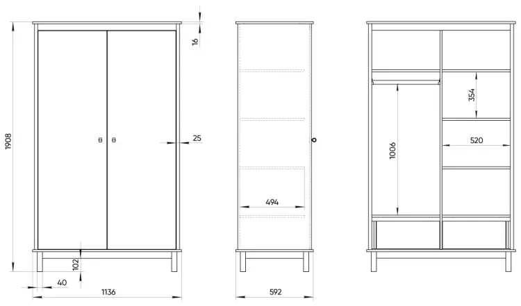 Детский распашной шкаф Ellipse Classic 113.6х59.2х191 см купить,NaN
