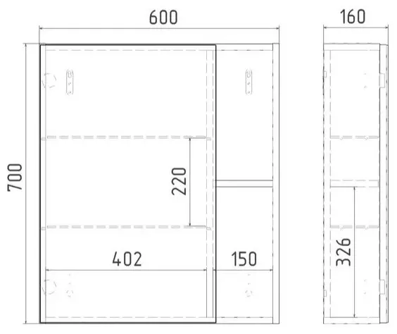 Шкаф зеркальный навесной KABINKA.KZ Бостон 60 , 60x16x70 см, коричневый купить,NaN