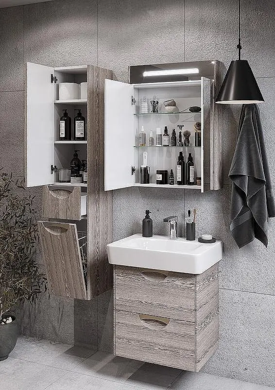 Шкаф зеркальный навесной KABINKA.KZ СИЛЬВА 60, 60x14x78 см, серый, коричневый купить,NaN