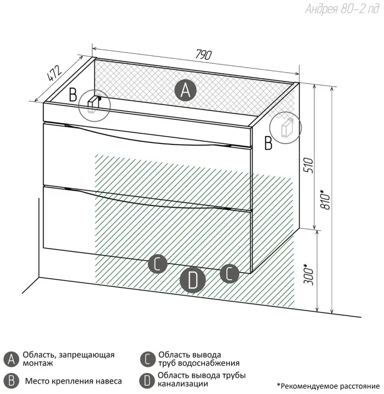 Тумба с раковиной KABINKA.KZ ВИСТА-80, 79x51x47.2 см, белый купить,NaN