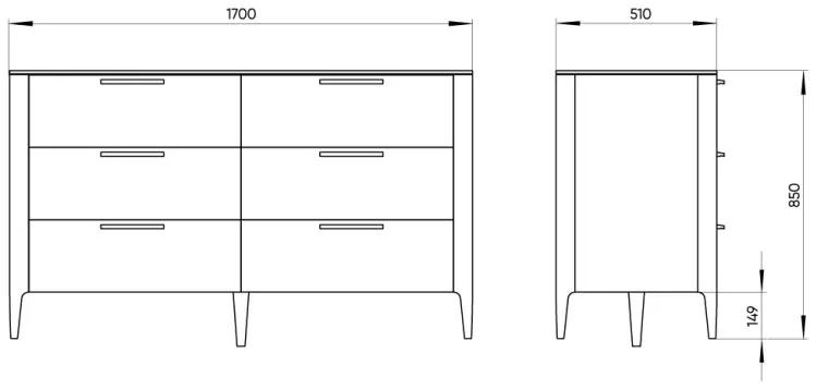 Комод Ellipse Type, 170x51x85 см, темно-серый