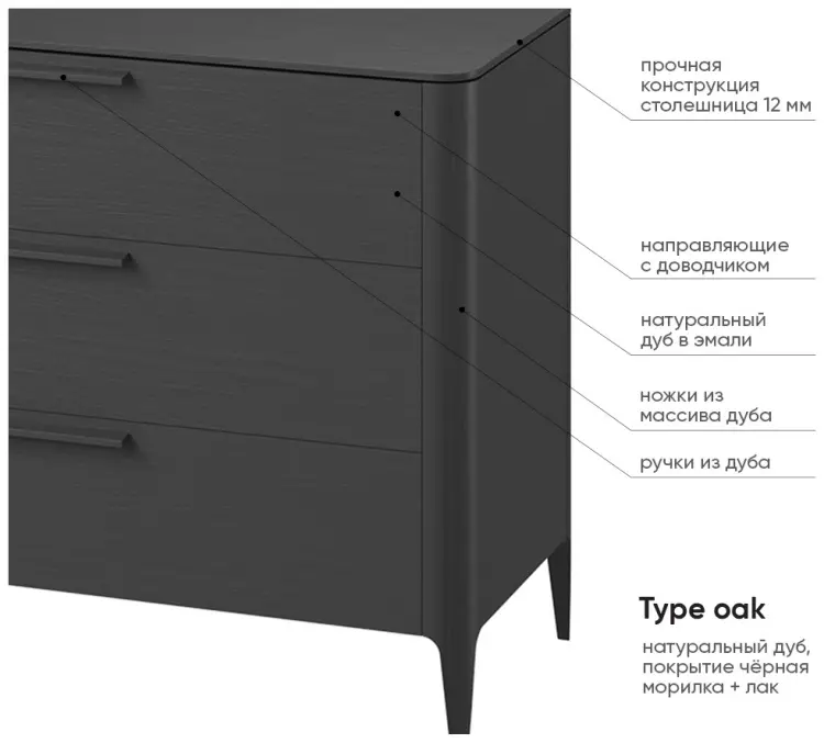 Комод Ellipse Type oak, 170x51x85 см, черный купить,NaN