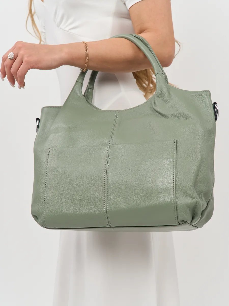 Сумка шоппер A&U BAGS натуральная кожа зеленый купить,NaN