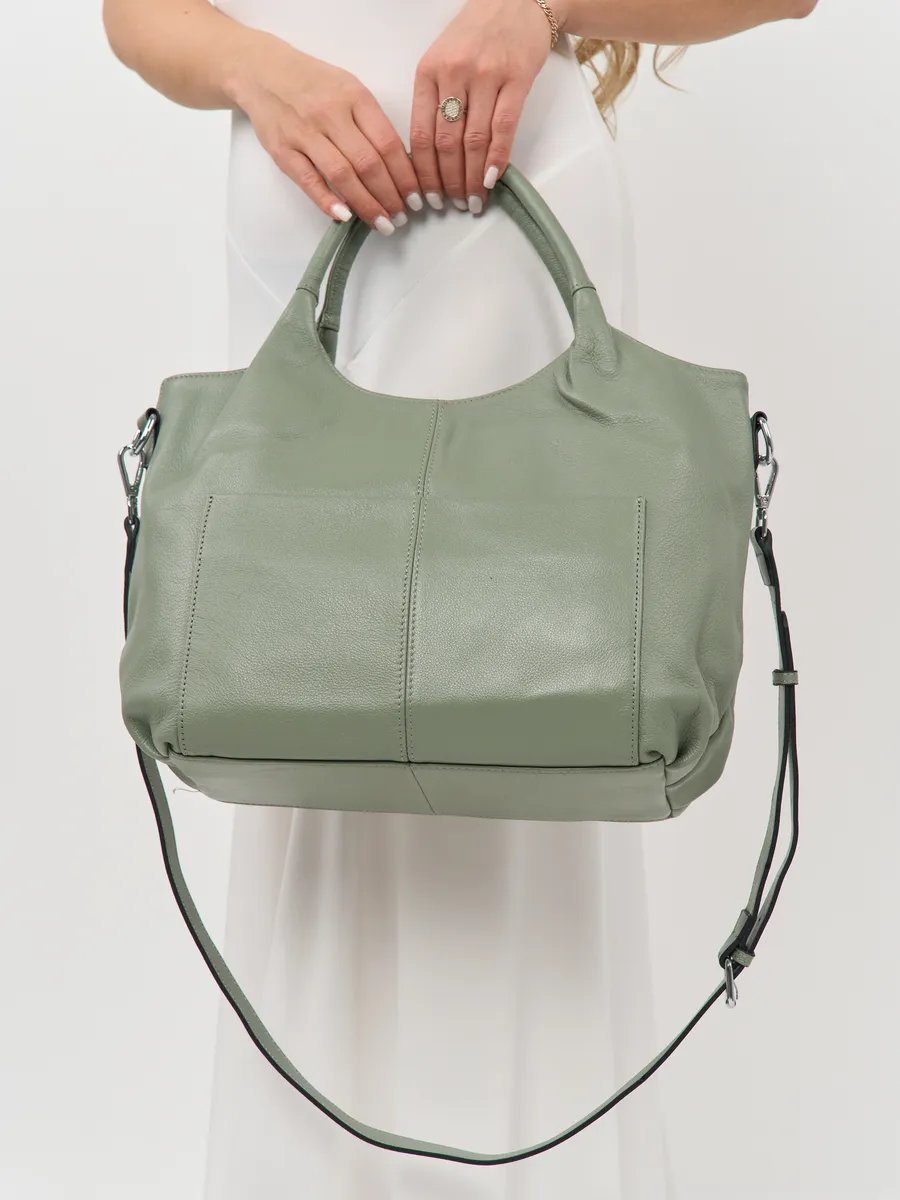 Сумка шоппер A&U BAGS натуральная кожа зеленый купить,NaN