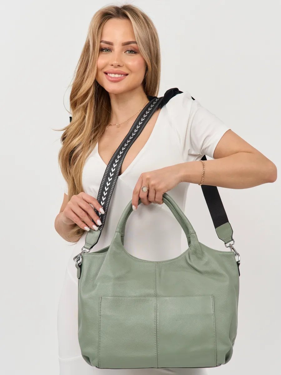 Сумка шоппер A&U BAGS натуральная кожа зеленый купить,NaN