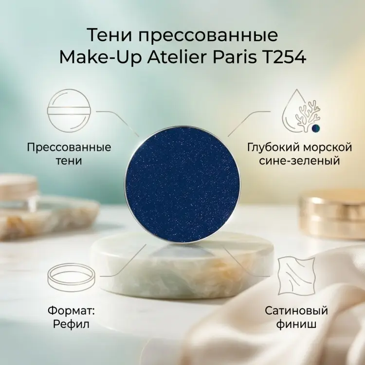 Make-Up Atelier Paris тени прессованные T254 Deep sea blue green (Глубокий морской, сине-зеленый) купить,NaN
