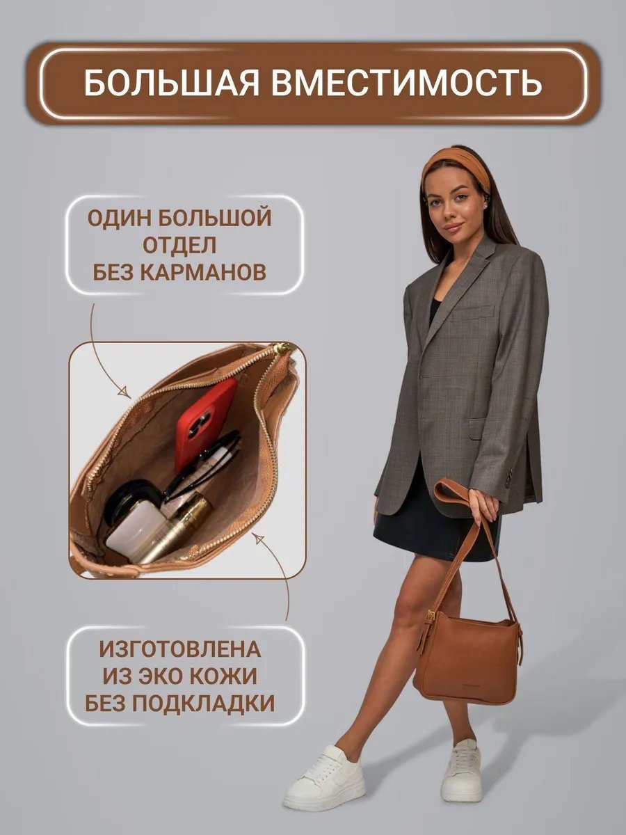 Сумка кросс-боди HIBRO искусственная кожа коричневый купить,NaN