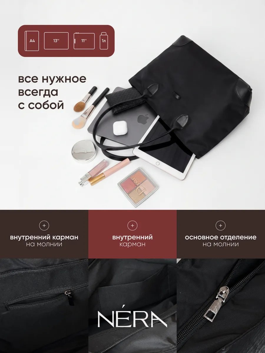 Сумка тоут Nera нейлон черный купить,NaN