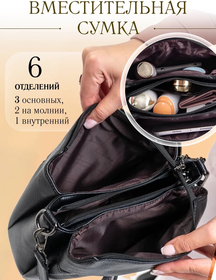 Сумка кросс-боди LuxeKiss натуральная кожа черный купить,NaN