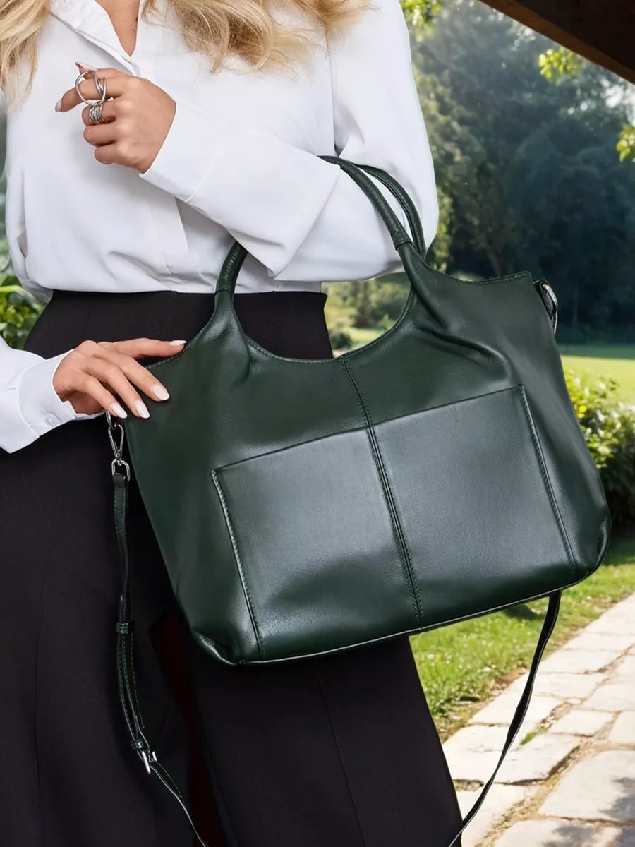 Сумка шоппер A&U BAGS натуральная кожа зеленый купить,NaN
