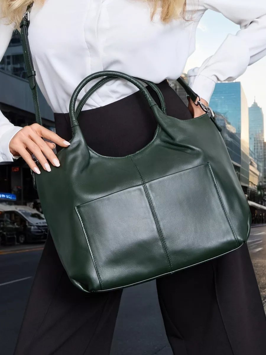 Сумка шоппер A&U BAGS натуральная кожа зеленый купить,NaN