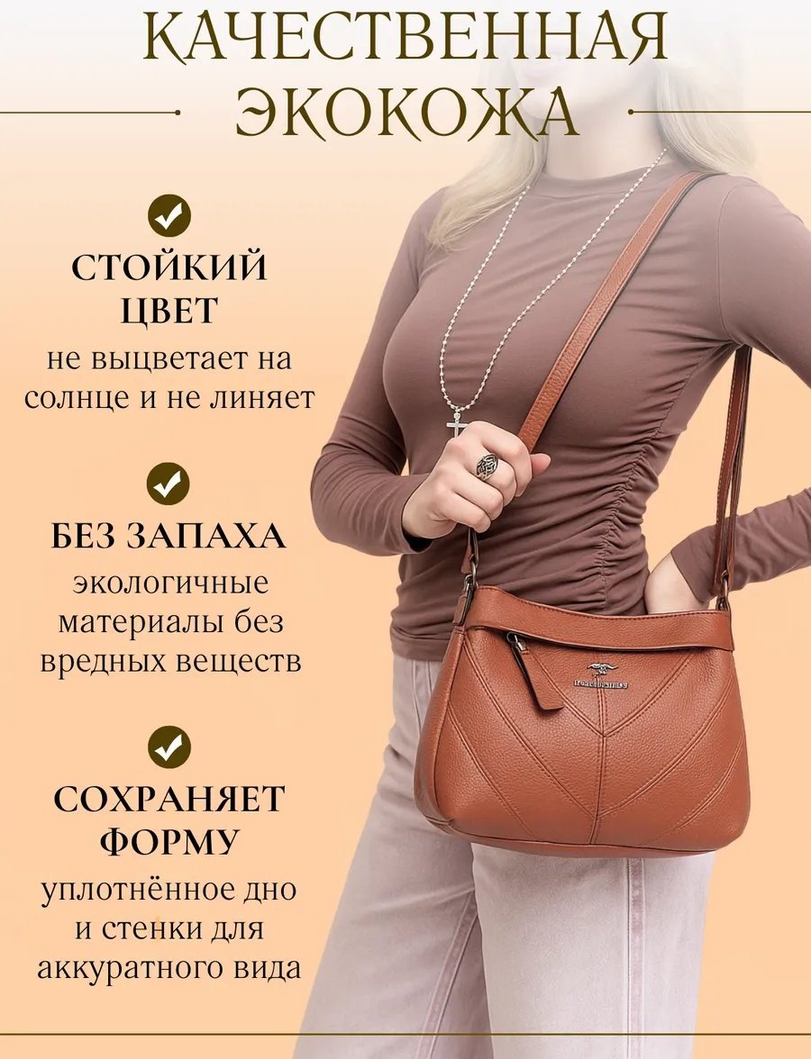 Сумка кросс-боди LuxeKiss экокожа коричневый купить,NaN