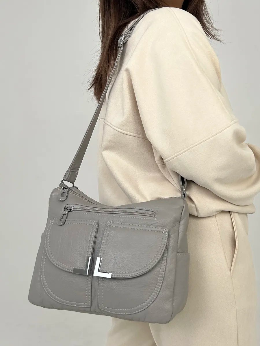 Сумка багет TrendCase экокожа серый купить,NaN