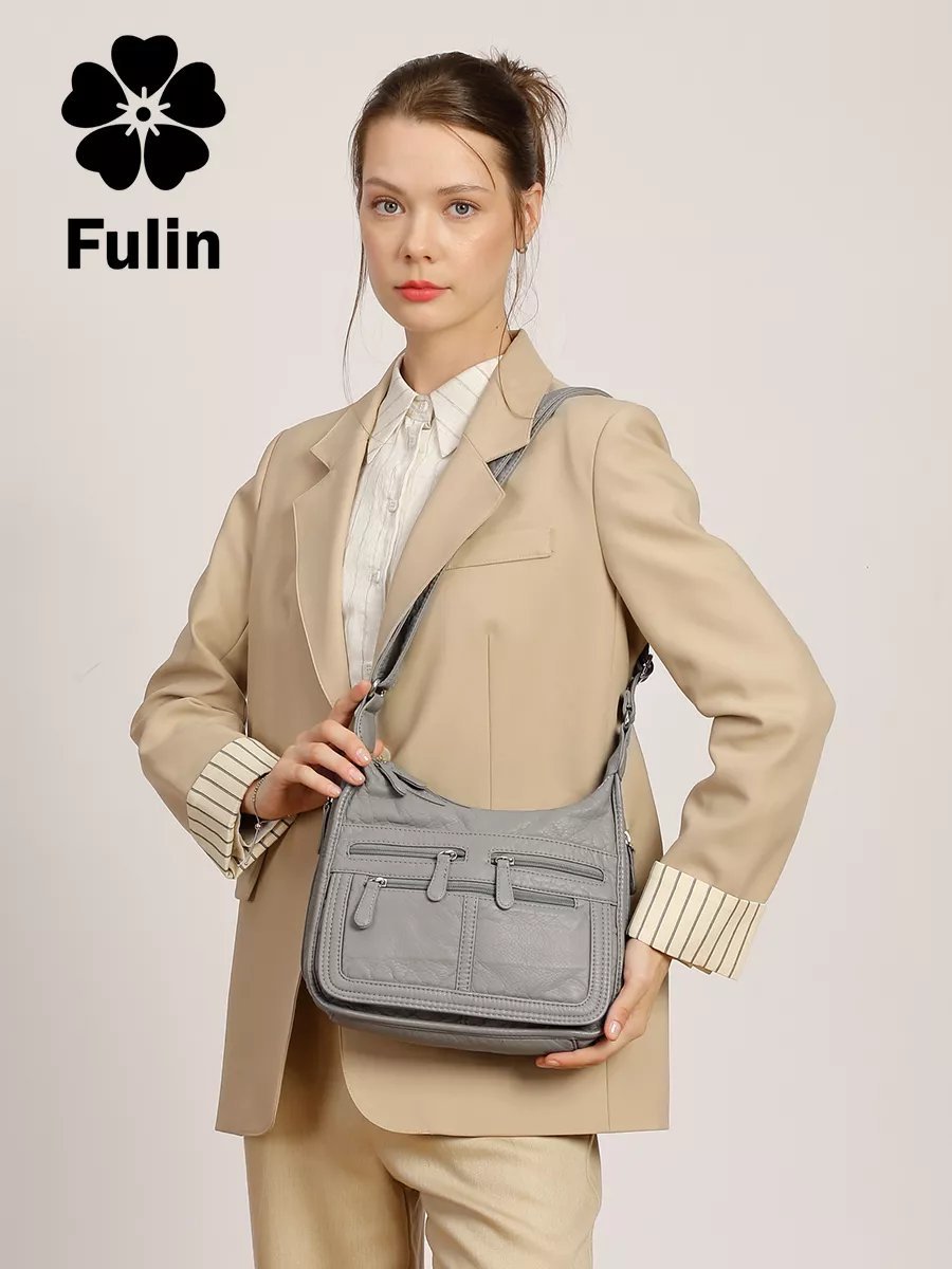 Мини-сумка FULIN экокожа серый купить,NaN