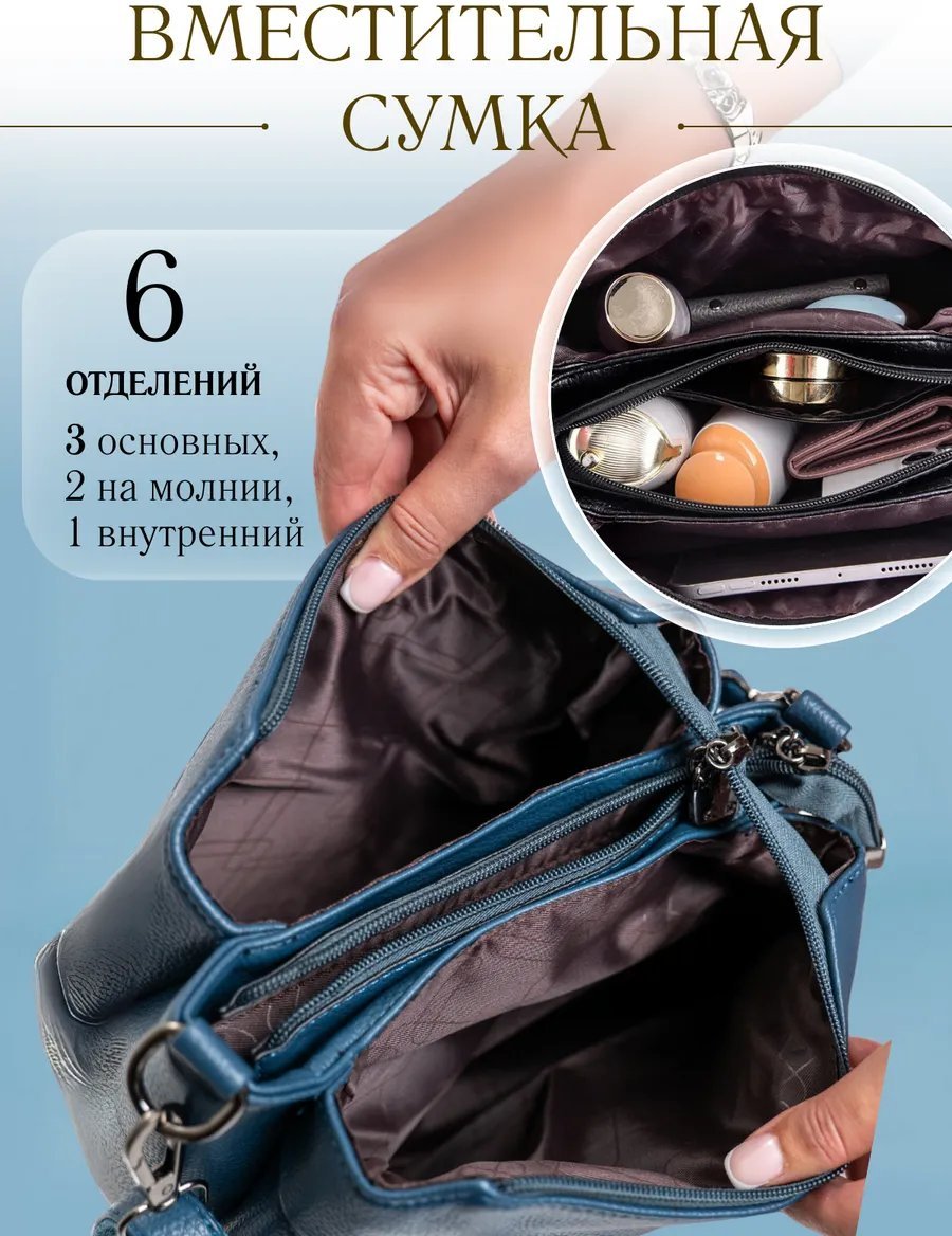 Сумка кросс-боди LuxeKiss экокожа синий купить,NaN
