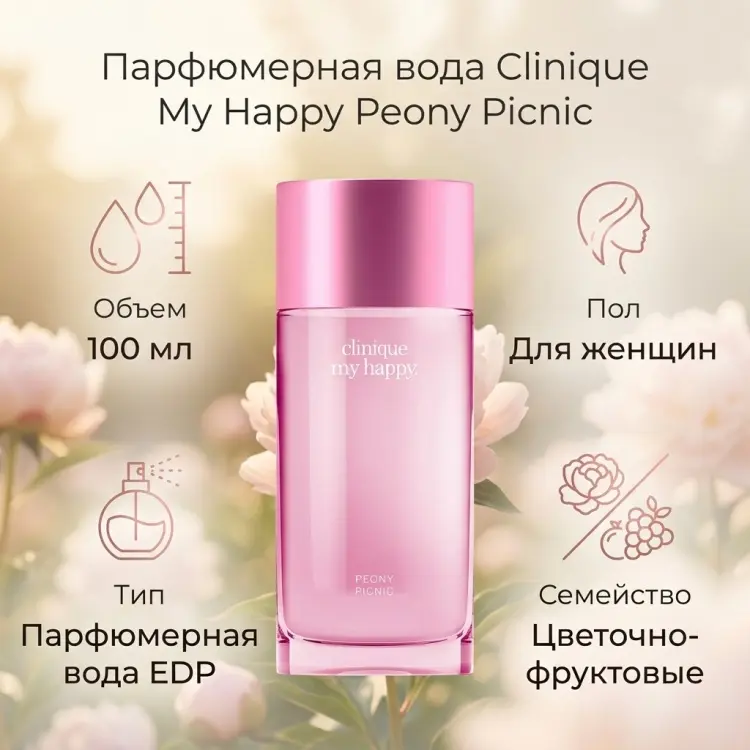 Clinique My Happy Peony Picnic парфюмерная вода EDP 100 мл, для женщин купить,75690