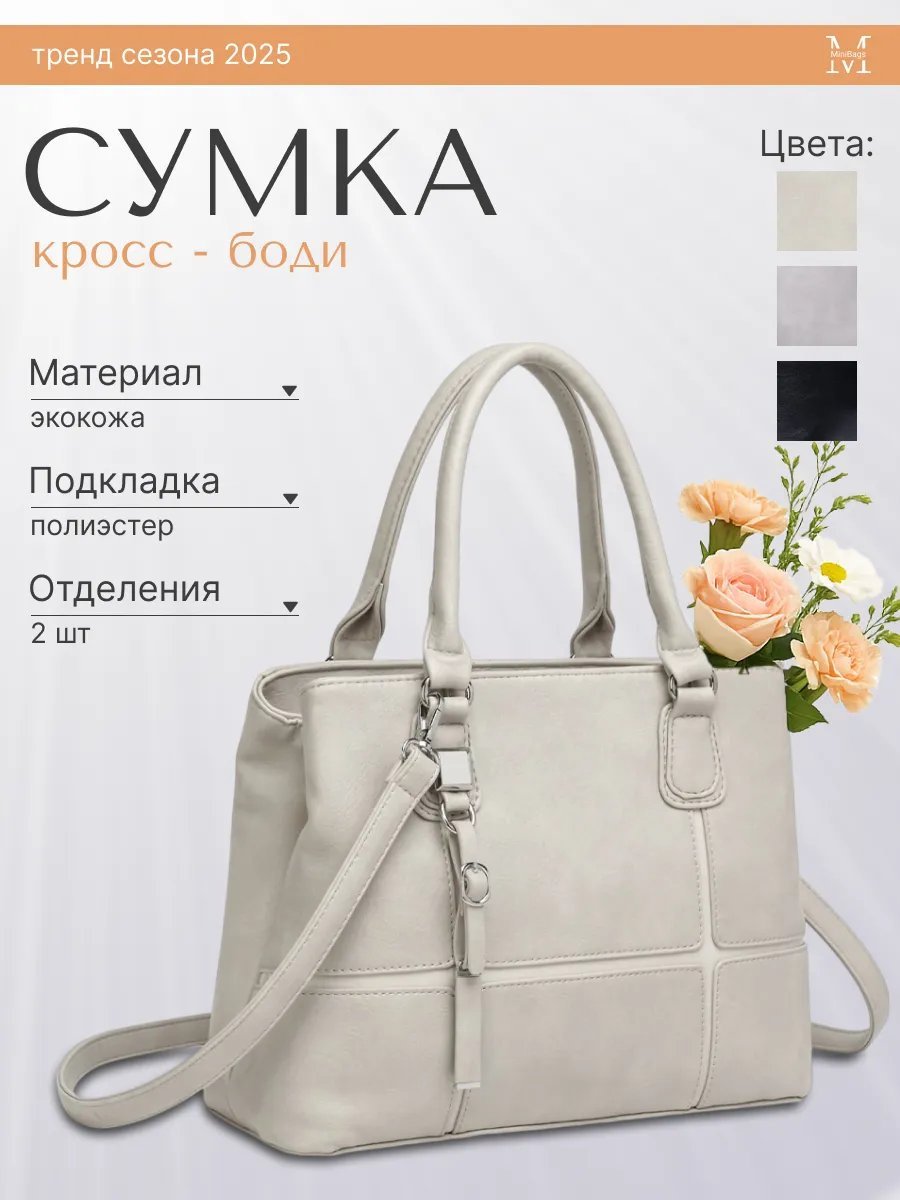 Сумка кросс-боди MiniBags экокожа бежевый купить,NaN