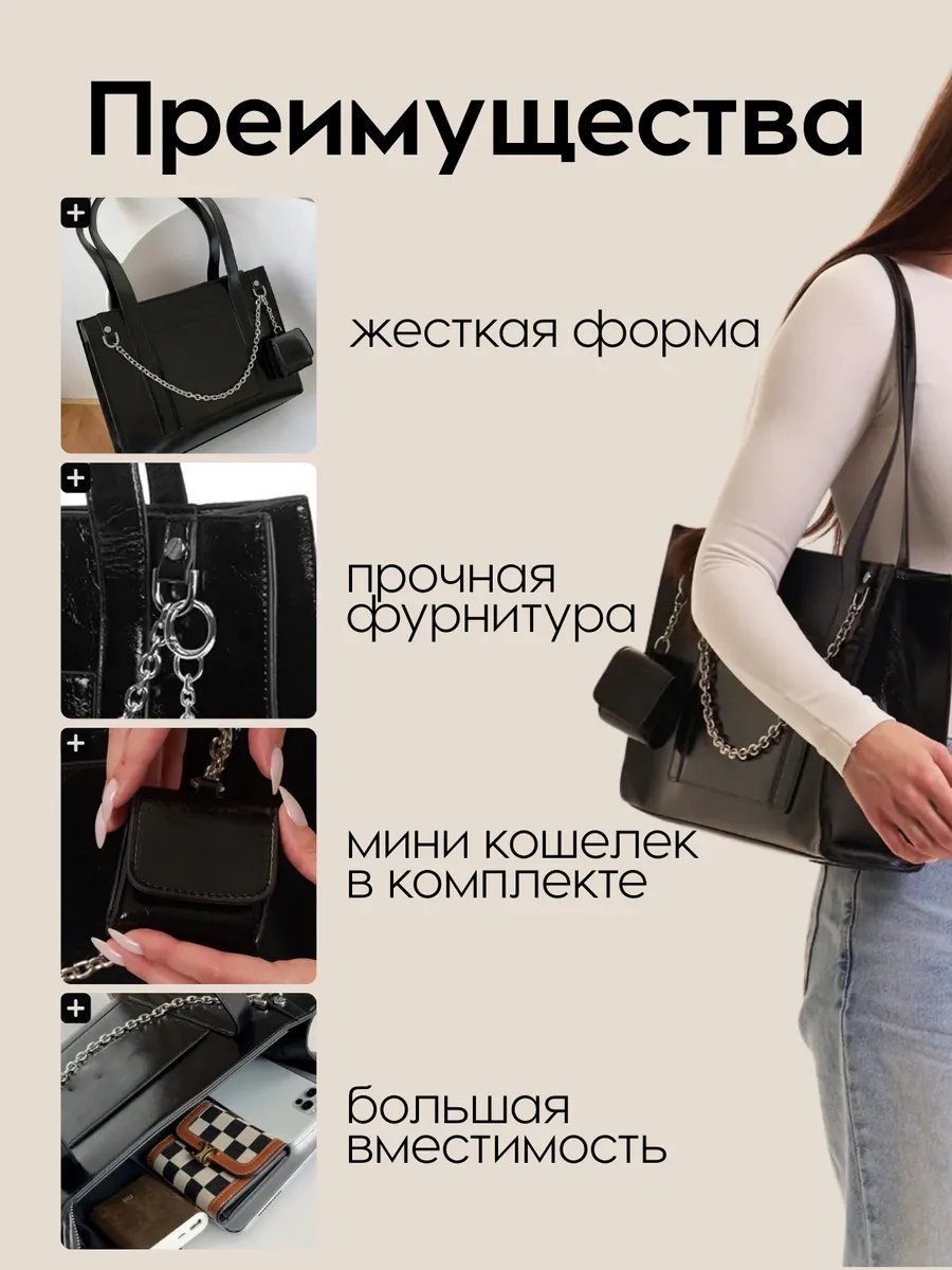 Сумка шоппер Listein экокожа черный купить,NaN