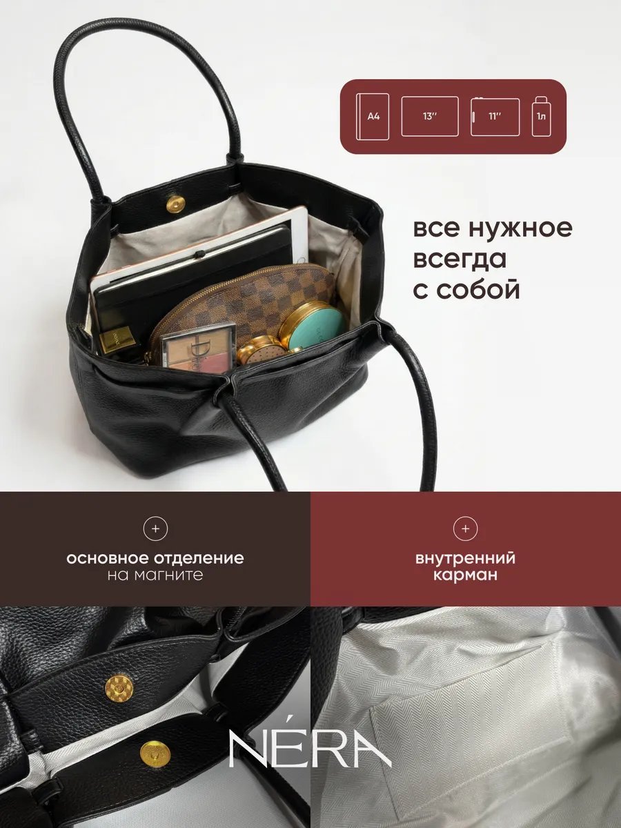 Сумка тоут Nera полиуретан черный купить,NaN