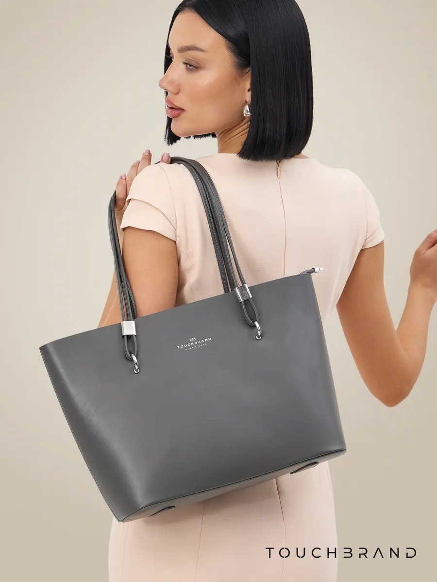 Сумка шоппер TOUCHBRAND экокожа серый купить,NaN