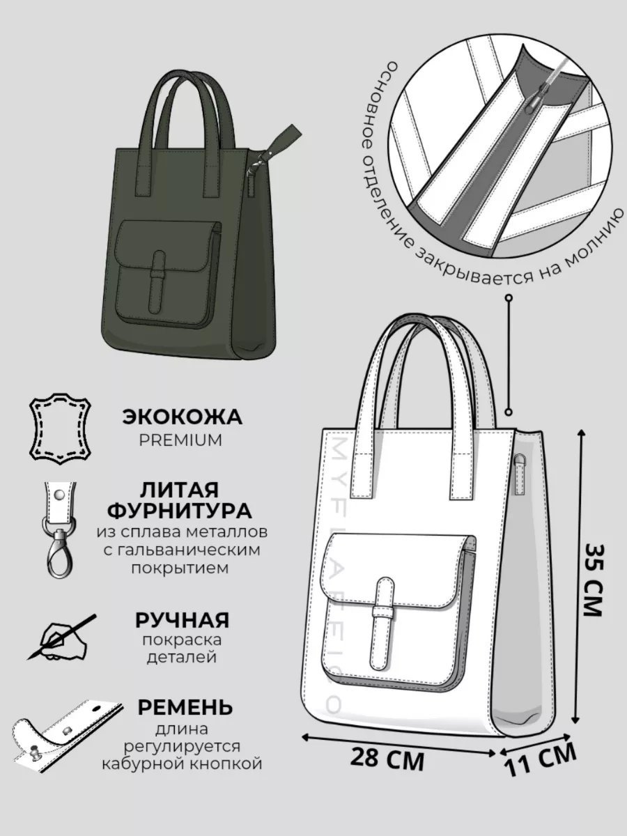 Сумка шоппер MYFLAFFICO экокожа зеленый