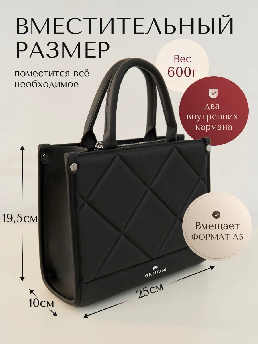 Сумка шоппер Benom экокожа черный купить,NaN