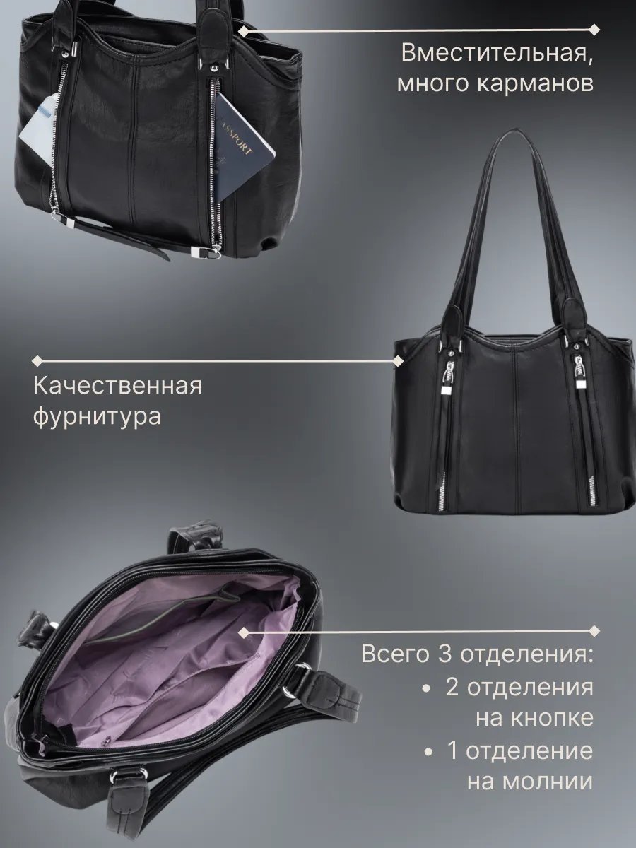 Сумка шоппер MiniBags экокожа черный купить,NaN