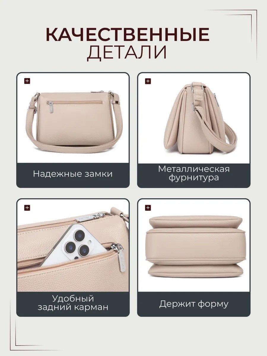Сумка кросс-боди Риэль экокожа бежевый купить,NaN