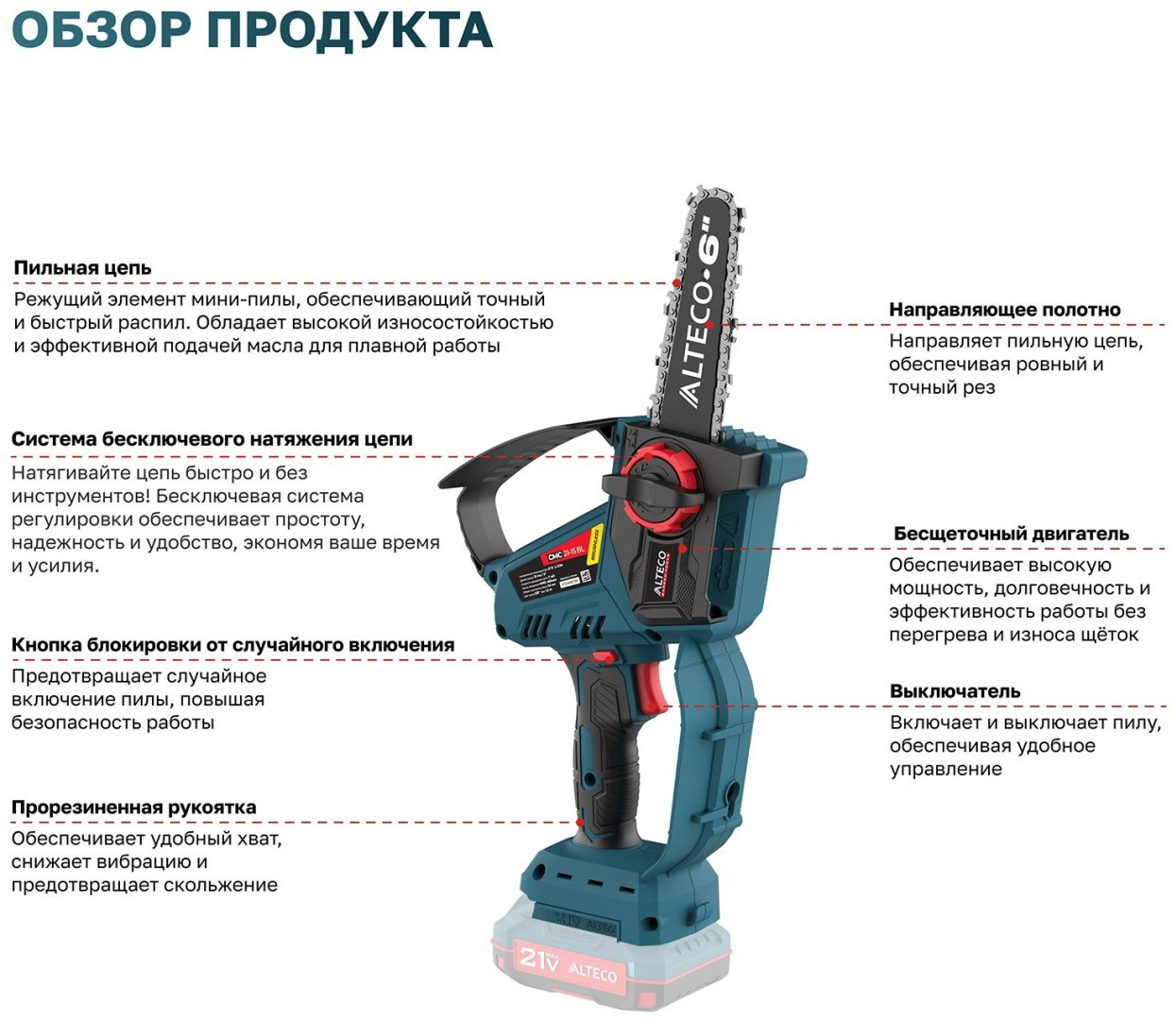 Цепная пила ALTECO аккумуляторная CMC 21-15 BL Solo (без АКБ и ЗУ) - ForteMarket Цепная пила ALTECO аккумуляторная CMC 21-15 BL Solo (без АКБ и ЗУ) купить,19900